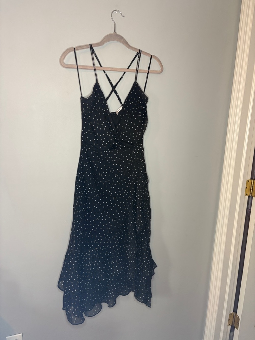 Francesca's Collections Black & White Polka Dot Asymmetrical Slip Dress